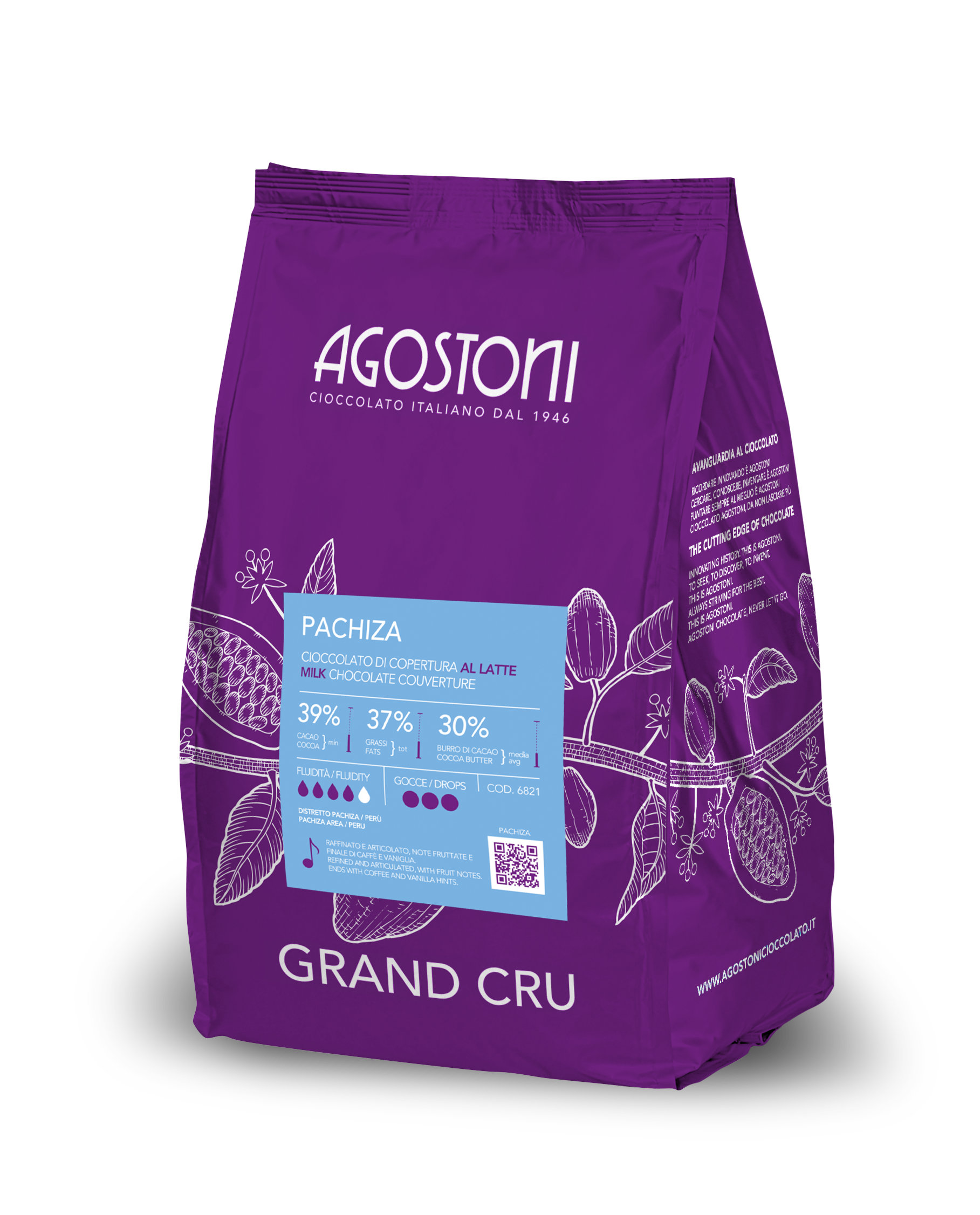 Agostoni Peru Pachiza Milk Chocolate Couverture 4kg